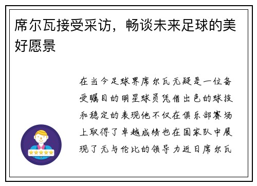 席尔瓦接受采访，畅谈未来足球的美好愿景