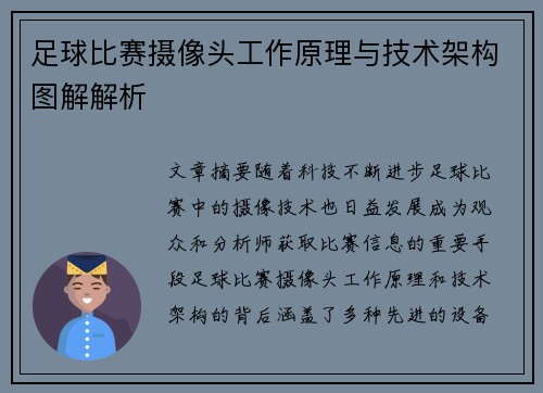 足球比赛摄像头工作原理与技术架构图解解析